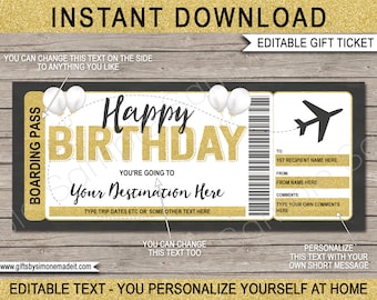 Boarding Pass Template Surprise Trip Plane Ticket Birthday Gift, Airplane Flight Destination Airline, Fake Coupon - EDITABLE TEXT DOWNLOAD