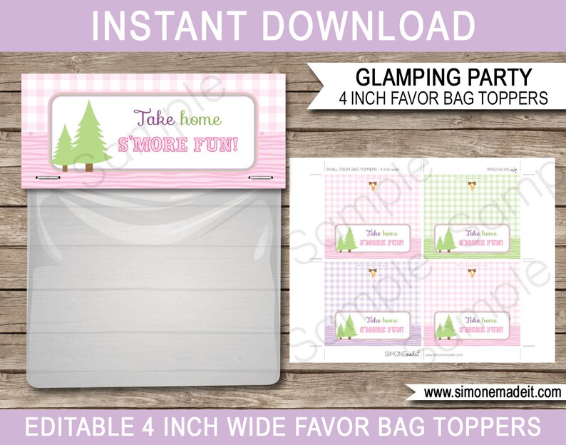 Glamping Party Templates with Invitation Printable Camping Theme Birthday Decoration Package Pack Bundle Set Collection, DIY EDITABLE TEXT image 9