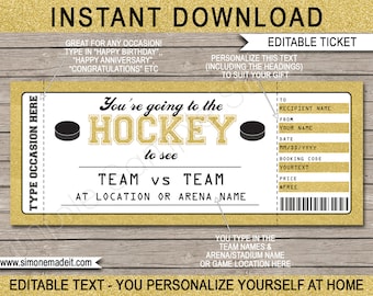 Printable Hockey Ticket Gift Voucher: Editable Template (Instant Download)