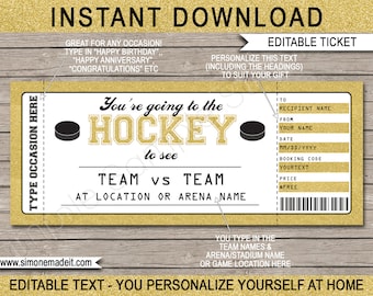 Printable Hockey Gift Voucher Game Ticket Template - Surprise Hockey Ticket - Any Occasion, Birthday etc - INSTANT DOWNLOAD - EDITABLE