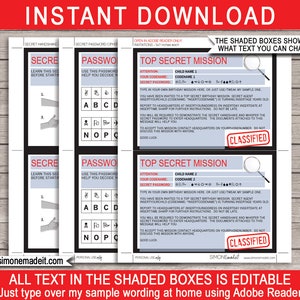 Spy Party Printables Invitation Decoration Template Bundle - Secret ...