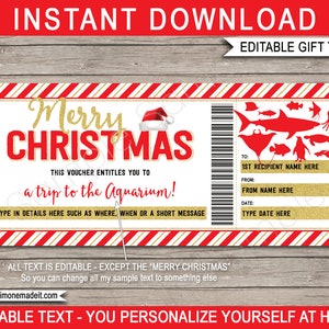 Aquarium Geschenkgutschein Ticket Druckbare Weihnachtsvorlage - Überraschungsbesuch im Marine Sanctuary - SOFORTIGER DOWNLOAD mit EDITIERBARE Text