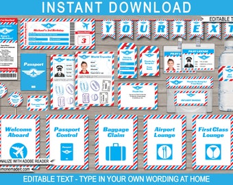 Airplane Birthday Party Decorations: Editable Invitation Template (Digital Download)