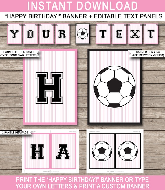 Girls Soccer Party Banner Happy Birthday Banner Custom Banner
