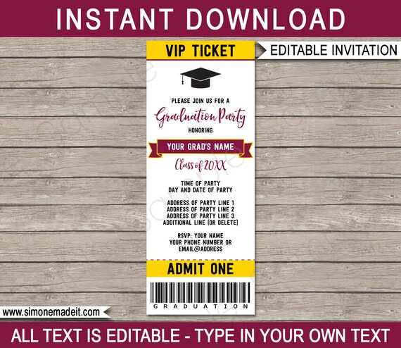 graduation ticket invitation template graduation party gold or