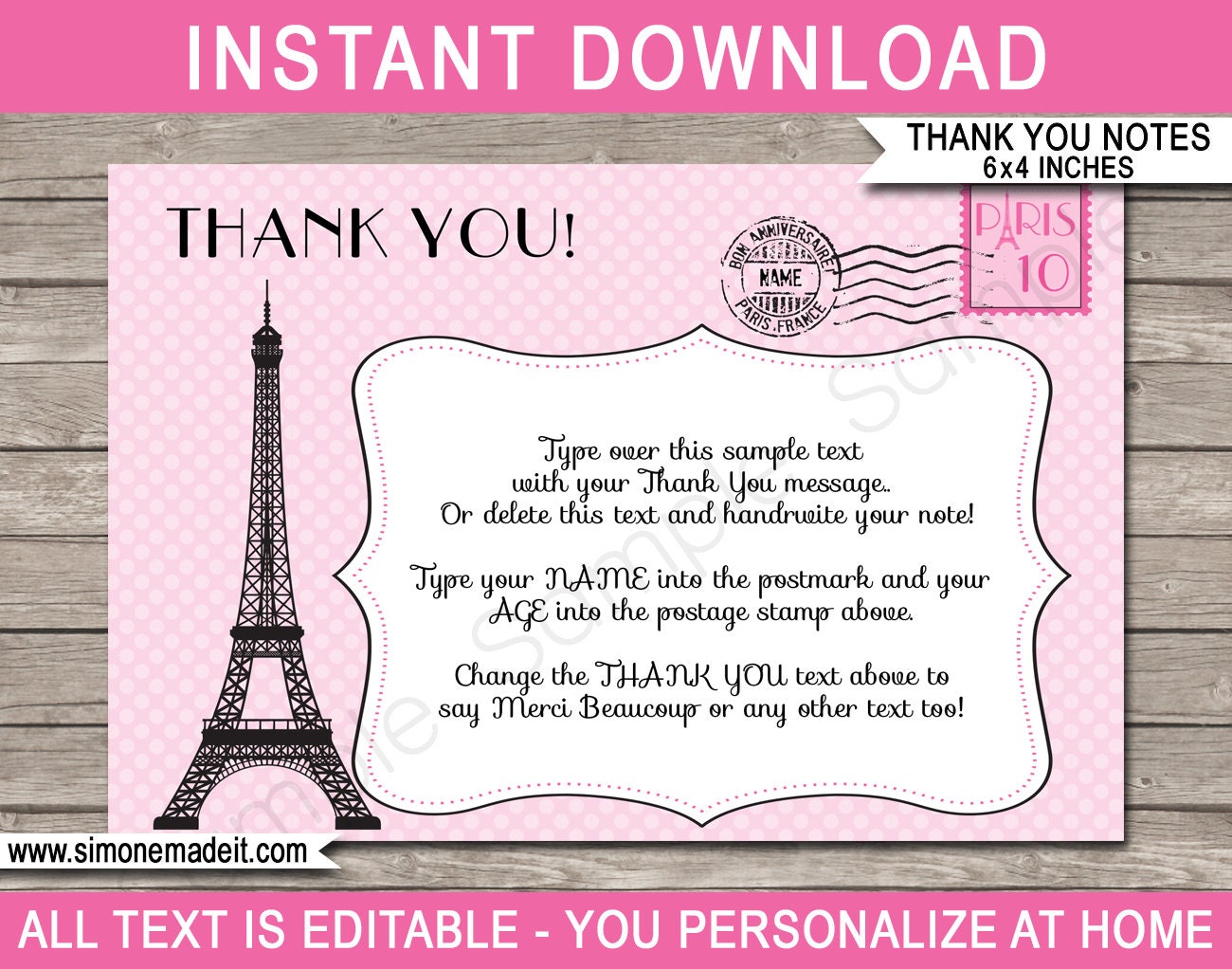 Paris Thank You Cards Printable Thank You Notes Party in | Etsy