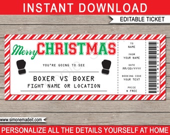 Christmas Boxing Ticket Gift - Surprise Boxing Match Ticket - Printable Voucher Certificate template - INSTANT DOWNLOAD with EDITABLE text