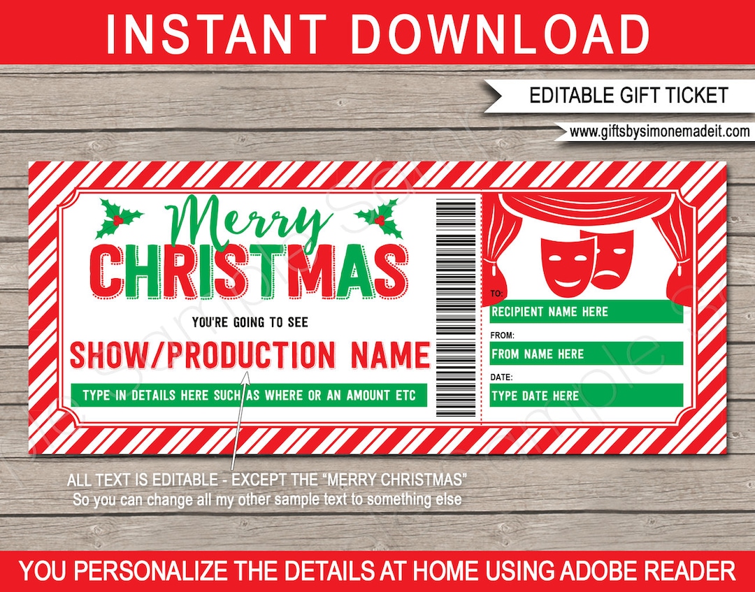 Theatre Ticket Template Broadway West End Show Performance Printable