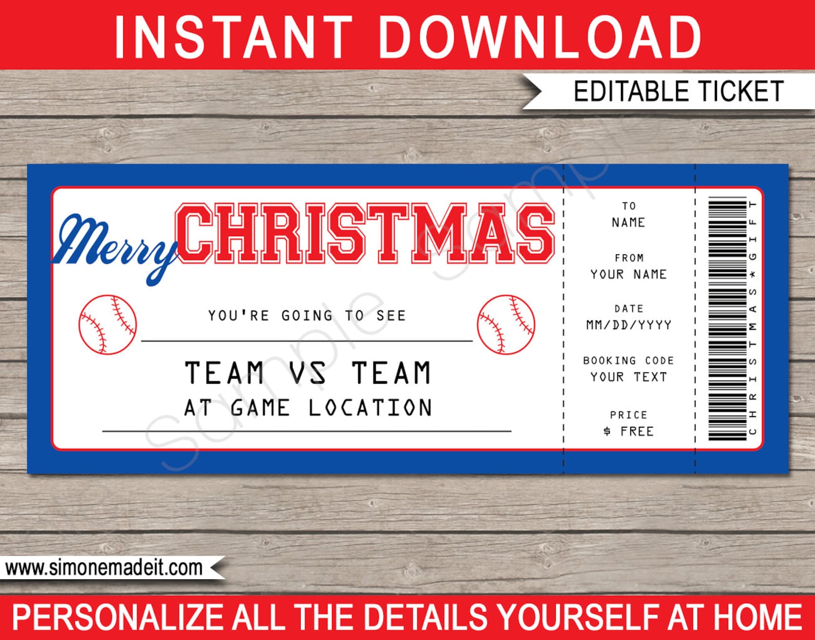 Baseball Game Ticket Christmas Gift Template Surprise Ticket Etsy