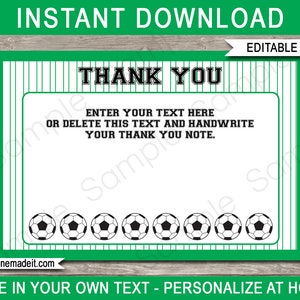 Soccer Party Thank You Cards - Soccer Theme Birthday Party Thank You Cards - 4x6 inch - INSTANT DOWNLOAD with EDITABLE text - you edit