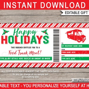 Holiday Food Truck Ticket Gift Voucher Certificate Card Template - Work Staff Teacher Dinner, Meal, Dining, Food Delivery, Corporate Event