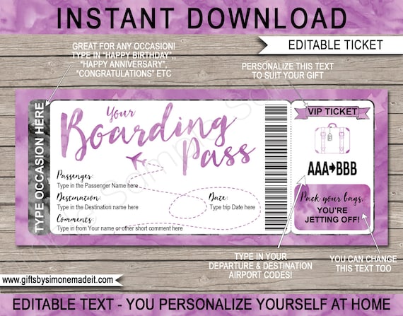 Surprise Trip Boarding Pass Template Plane Ticket Gift Printable, Airline Airplane Flight Destination Vacation, Fake Ticket INSTANT DOWNLOAD Il_570xn