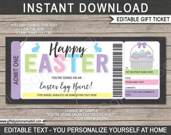 Easter Egg Hunt Ticket Template - Invitation Flyer - Family Friends Neighbourhood Kids Celebration -INSTANT DOWNLOAD - EDITABLE text