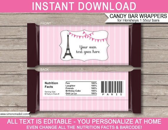 Paris Party Candy Bar Wrappers Party Favors Chocolate | Etsy