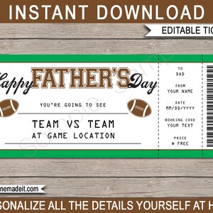 Vatertag Fußball Ticket Geschenk - Druckbare Überraschung Fußball Spiel Ticket Gutschein Karte Coupon Zertifikat für Papa - EDITIERBARER TEXT DOWNLOAD