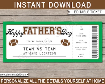 Father's Day Football Ticket Gift - Printable Surprise Football Game Ticket Voucher Card Coupon Certificate for Dad - EDITABLE TEXT DOWNLOAD