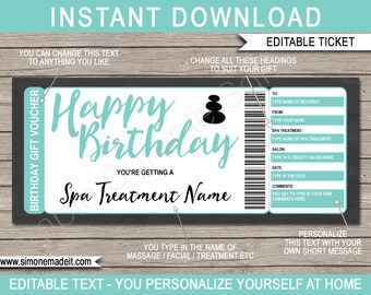 Birthday Spa-cadeaubon: bewerkbare vouchersjabloon (digitale download)