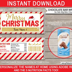 Christmas Chocolate Wrapper Template: Editable Nutrition Facts (Digital Download)