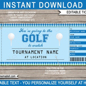Golf Ticket Geschenkgutschein - Überraschungsticket für ein Golf Cup Turnier - SOFORTIGER DOWNLOAD mit EDITIERBARE Text