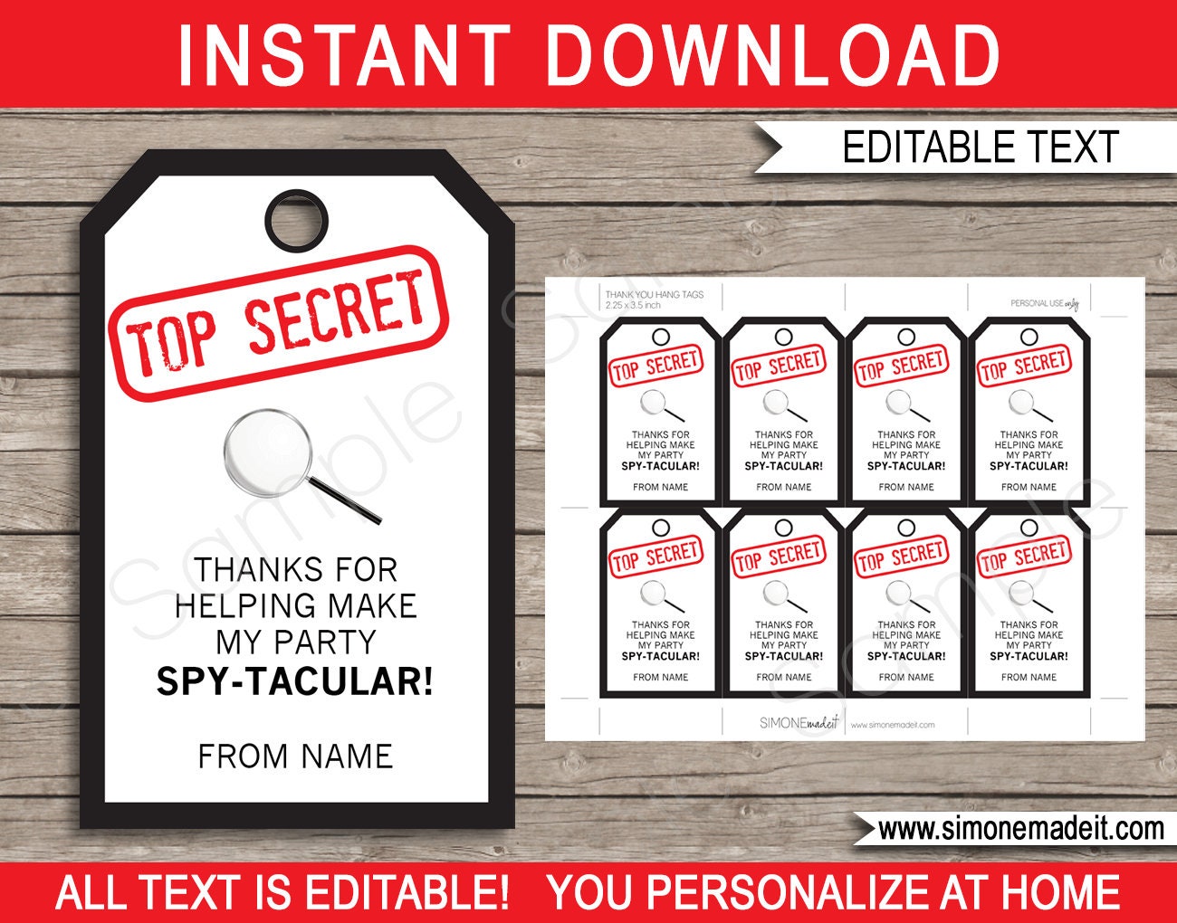 Spy Party Favor Tags or Thank You Tags Secret Agent Birthday - Etsy UK