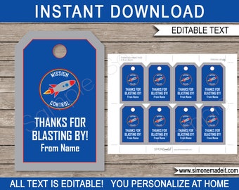 Astronaut Favor Tags: Editable Space Birthday Thank You (Digital Download)