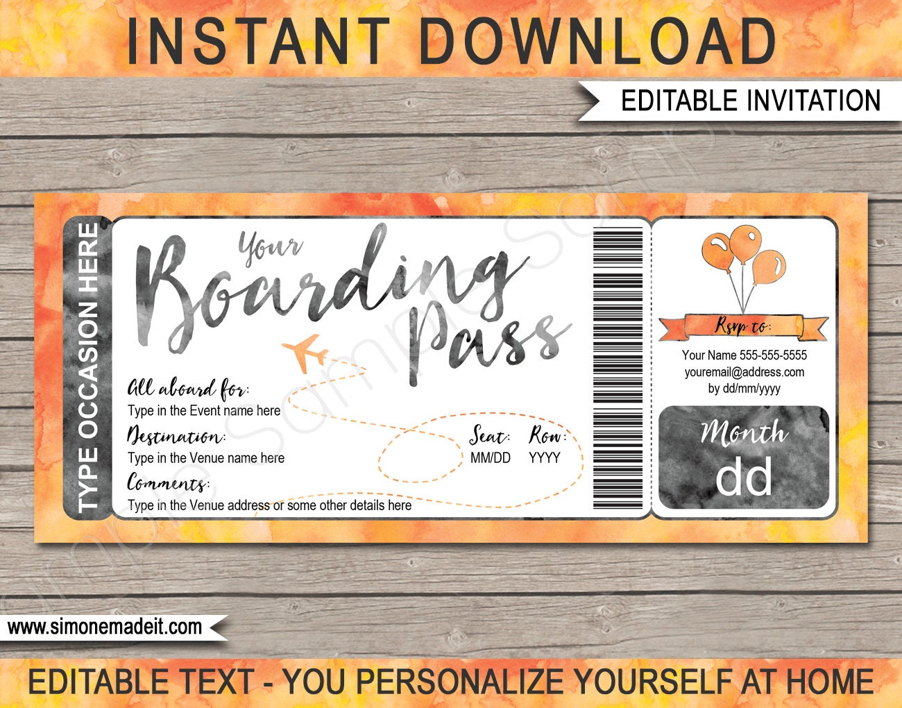 Boarding Pass Invitation Birthday Party Destination Event Etsy