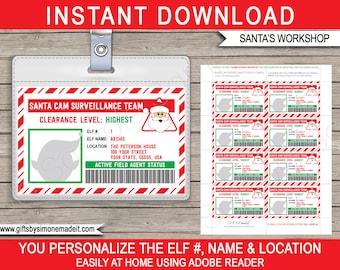 Lost Elf ID Card Printable Template - Christmas Santa Cam Surveillance Team  - Santa's Workshop North Pole - INSTANT DOWNLOAD