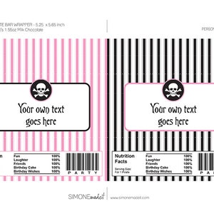 Girl Pirate Party Candy Bar Wrappers Girl Pirate Favors Chocolate Labels INSTANT DOWNLOAD with EDITABLE text you personalize at home image 2