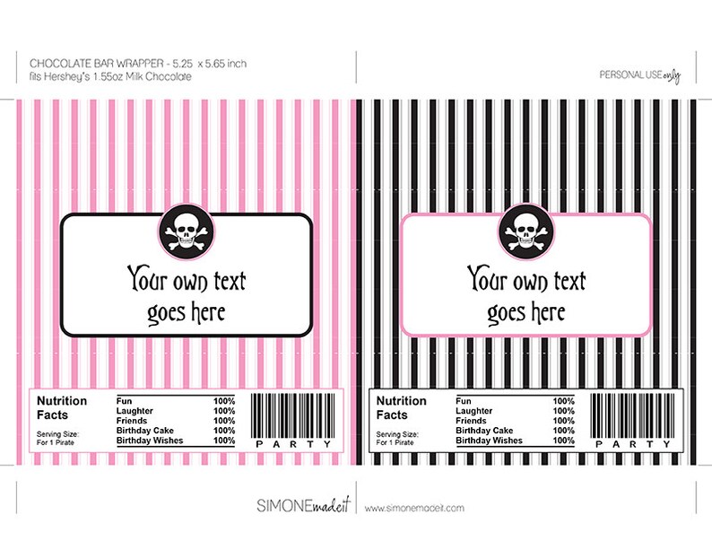 Girl Pirate Party Candy Bar Wrappers Girl Pirate Favors Chocolate Labels INSTANT DOWNLOAD with EDITABLE text you personalize at home image 2