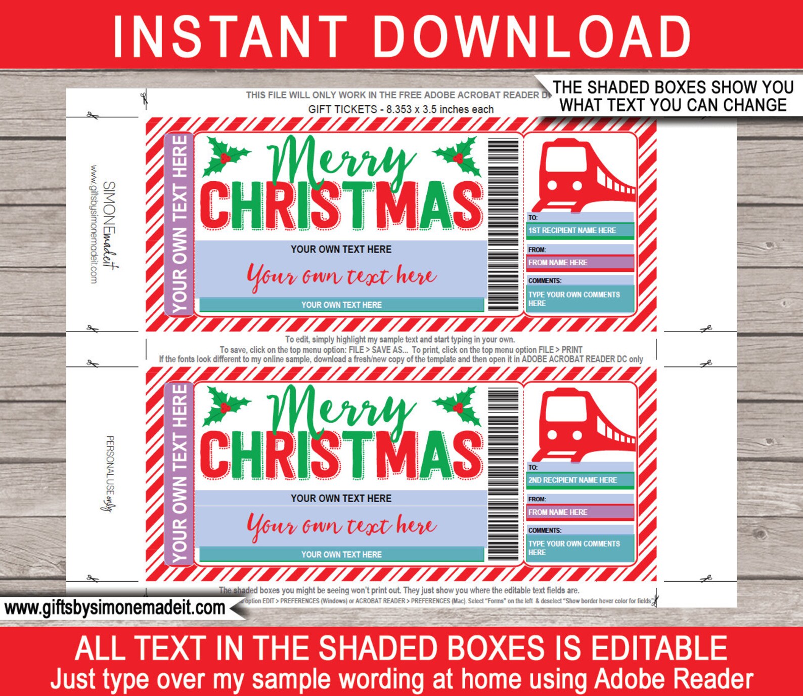 train ticket template travel gift voucher pass christmas etsy