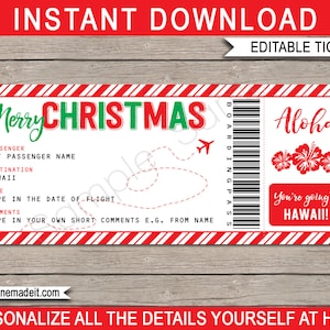 Hawaii Bordkarte Vorlage - Druckbare Weihnachtsgeschenk Flugticket Coupon - Überraschungsreise Kurzurlaub - INSTANT DOWNLOAD - EDITIERBARER Text