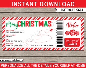 Hawaii Boarding Pass Template - Printable Christmas Gift Plane Ticket Coupon - Surprise Trip Getaway - INSTANT DOWNLOAD - EDITABLE text