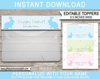 Printable Easter Bag Toppers Gift Tags Template - Happy Easter Class Gifts - INSTANT DOWNLOAD text EDITABLE - you personalize Your Name