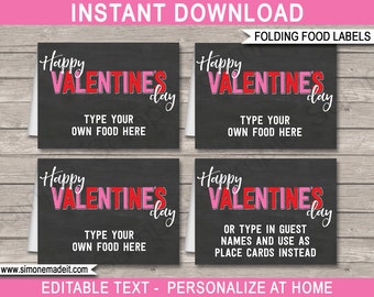 Valentine's Day Food Labels Template - Printable Party Decorations - Food Buffet Tags - Place Cards - INSTANT DOWNLOAD text EDITABLE