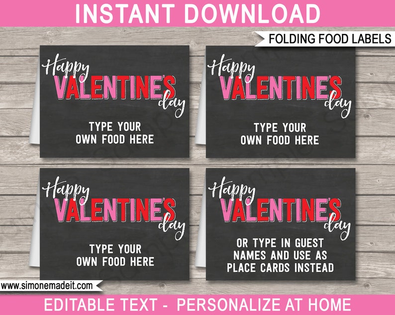 Buffet Food Tents INSTANT DOWNLOAD with EDITABLE text Place Cards Chalkboard Valentine/'s Day Food Tags Valentine/'s Day Food Labels