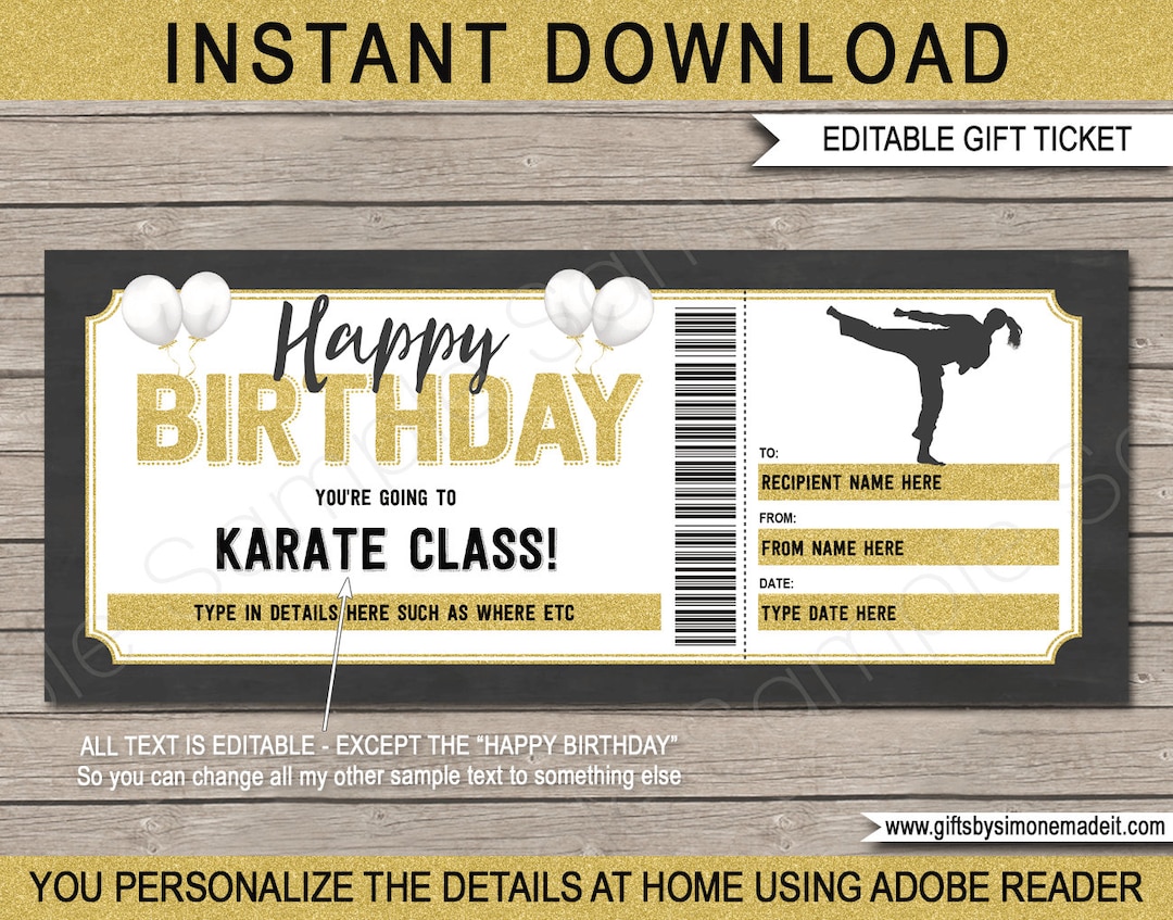 Birthday Karate Lessons Ticket Template Printable Gift Certificate
