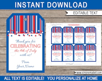Etykiety na prezenty z okazji 4 lipca do wydrukowania: edytowalny szablon (do natychmiastowego pobrania)