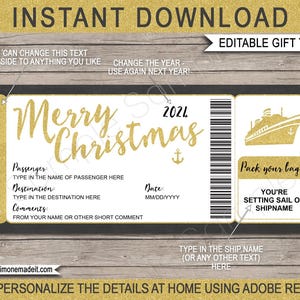 Weihnachtskreuzfahrt Bordkarte Ticket Vorlage Geschenk - Surprise Cruise Reveal, druckbarer Gold Geschenkgutschein - INSTANT DOWNLOAD - EDITIERBARER Text