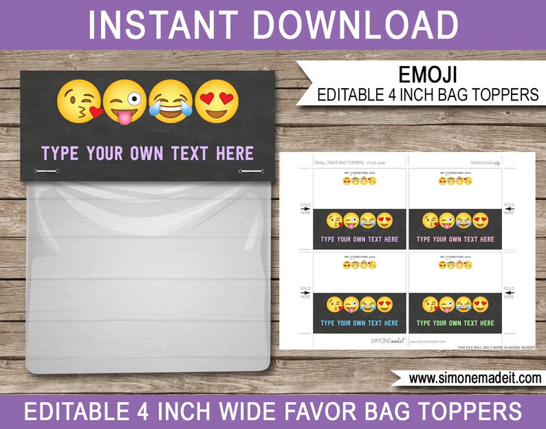 Emoji Party Template Bundle Invitation Printable Birthday Theme Decoration Package Pack Kit Set Collection Girls Emojional DOWNLOAD image 9