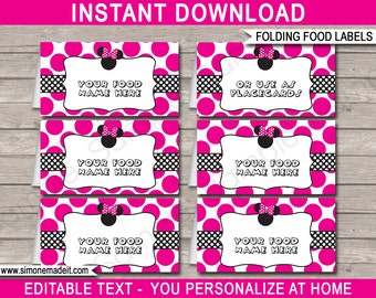 Étiquettes d'aliments Minnie Mouse : décoration de fête d'anniversaire rose (modifiable, TÉLÉCHARGEMENT IMMÉDIAT)