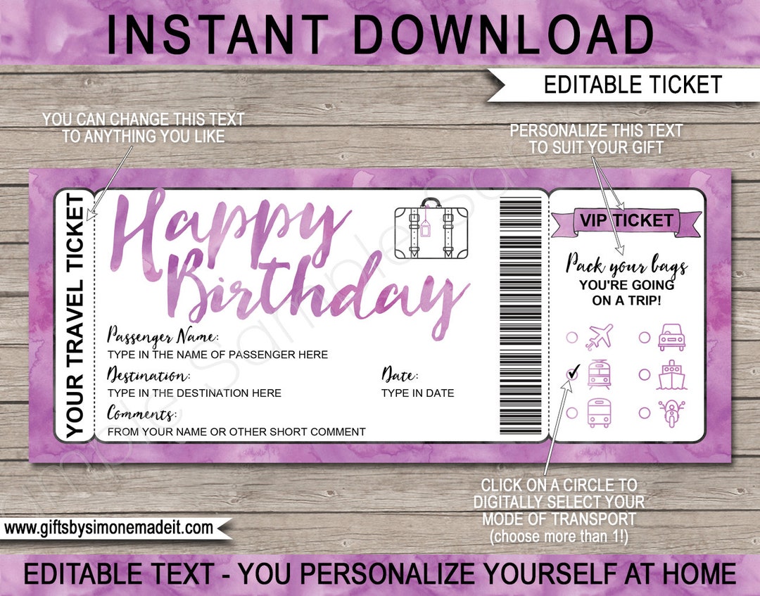 Editable Travel Ticket Boarding Pass Gift Template - Surprise Holiday ...