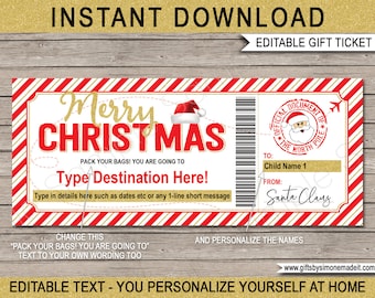 Bilet lotniczy Świętego Mikołaja: świąteczny prezent w postaci karty pokładowej (DO POBRANIA NATYCHMIAST)