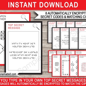 Juegos de fiesta de espías - Fiesta de agentes secretos - 8 códigos y cifrados secretos - DESCARGA INSTANTE - Texto editable - Actividad para niños DIY - usted personaliza