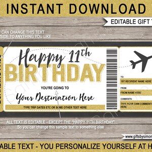11th Birthday Boarding Pass Template - Surprise Trip Gift - Fake Plane Ticket Coupon - Airplane Flight Destination - EDITABLE TEXT DOWNLOAD