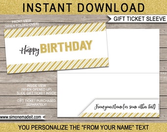 Printable Sleeve / Envelope for Birthday Gift Tickets Coupons - Happy Birthday Gift - INSTANT DOWNLOAD with EDITABLE text - you edit & print