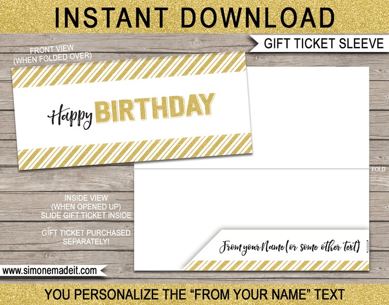 printable sleeve envelope for birthday gift tickets happy etsy