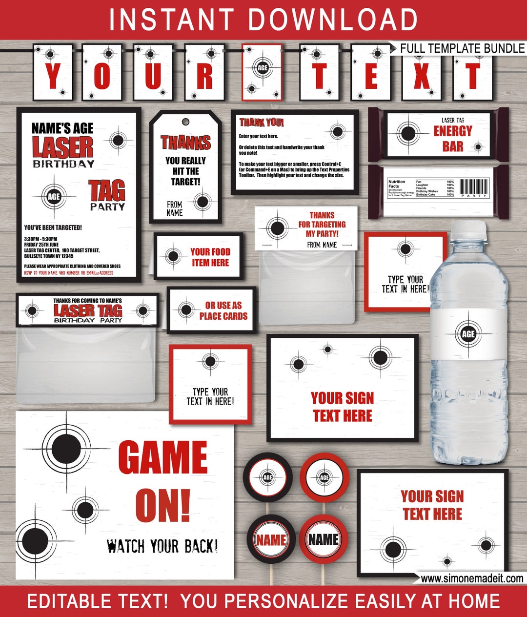Printable Laser Tag Template Bundle - Birthday Party Theme Decorations ...