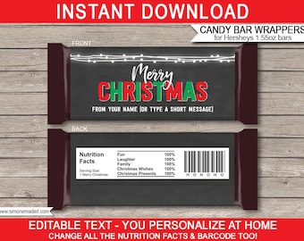 Christmas Candy Bar Wrappers - Christmas Chocolate Labels - Printable Christmas Gifts - Chalkboard - INSTANT DOWNLOAD with EDITABLE text