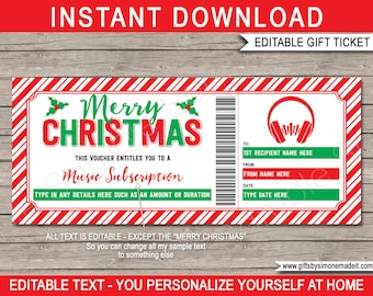 Szablon bonu upominkowego na subskrypcję muzyki świątecznej (do pobrania w wersji cyfrowej)