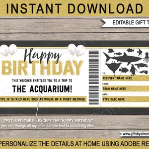 Aquarium Ticket Template - Afdrukbare verjaardagscadeaubon - Verrassing Marine Aquatic Animal Trip Visit - INSTANT DOWNLOAD met BEWERKBARE tekst